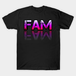 Fam - Graphic Typography - Funny Humor Sarcastic Slang Saying - Pink Gradient T-Shirt